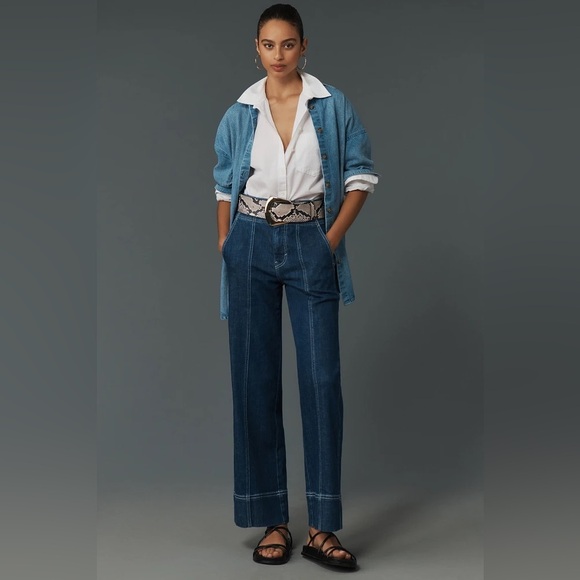 Anthropologie Pilcro Seamed High-Rise Flare Jeans Size 28 Wide Straight Leg RARE - Picture 1 of 13